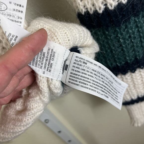 Vintage Y2K Abercrombie Alpaca Wool Striped Sweater Women’s XS Green Navy Cream - Picture 5 of 5